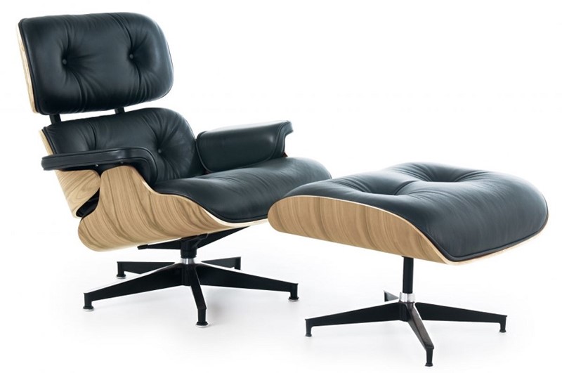 Eames Style Lounge Chair And Ottoman Black With Ashwood Plywood